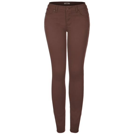 2Luver, Women's, Stretchy 5 Pocket Skinny Jeans, Brown, 0