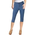 thumbnail image 1 of 2Luver, Women's, Stretchy 5 Pocket Skinny Rise Capri Ripped Dark Denim Jeans, Medium Denim, 13, 1 of 3