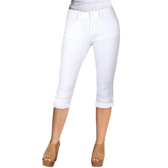 2Luver, Women's, Stretchy 5 Pocket Skinny White Capri Jeans, White, 5