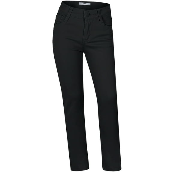 2Luver, Women's, Youth Stretchy 5 Pocket Straight Uniform Pants w/ adjust waist band, Black, 6