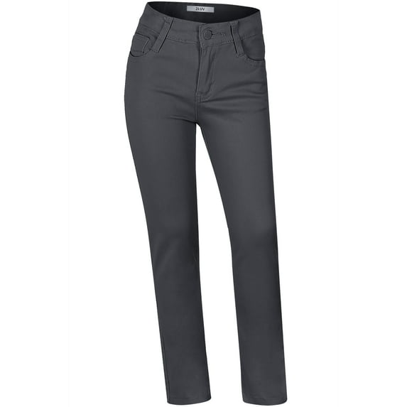 2Luver, Women's, Youth Stretchy 5 Pocket Straight Uniform Pants w/ adjust waist band, Dark Grey, 12