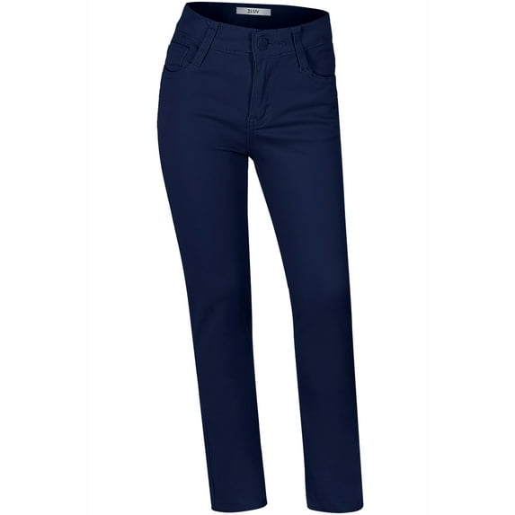 2Luver, Women's, Youth Stretchy 5 Pocket Straight Uniform Pants w/ adjust waist band, Navy, 6