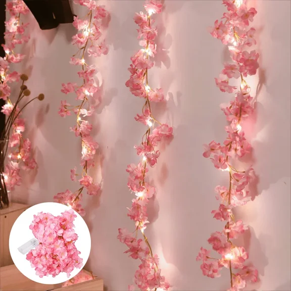 2M 20LEDs Cherry Blossom String Light Garland Artificial Flower Vines Fairy Lights for Bedroom Wedding Party Holiday Decoration