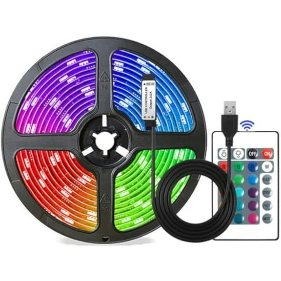 2M 3M 4M 5M USB LED Strip Lights, 24 Keys Remote RGB 5050 Flexible LED Lights,16 Colors for Decoration, TV