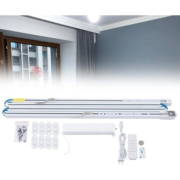 2M-6M Remote Control Smart Motorized Electric Curtain for Straight Windows Curved Windows,with Remote Controler,Ac 110V 60Hz,Size(Folded) 105x12x12cm,Pc and Abs Material (4M)