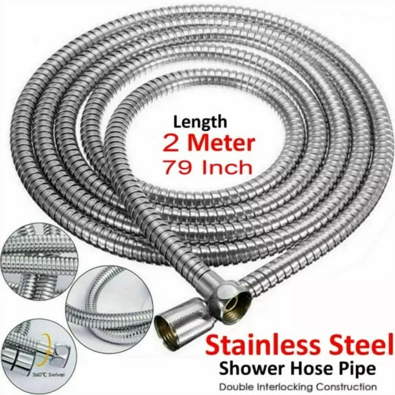 2M 75Inch Chrome Stainless Steel Flexible Bathroom Bathtub Shower Head Hose Pipe