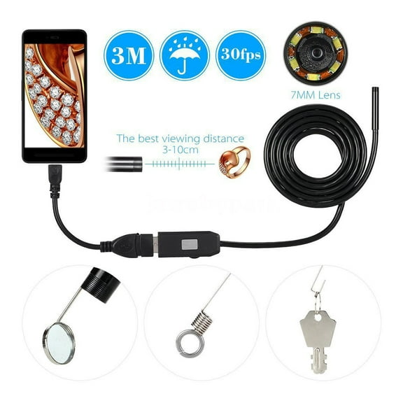 KALLORY Black Hd Borescope 7mm IP67 Waterproof for Phone and Computer