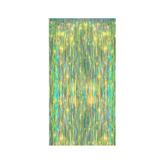 2M Colorful Golden Rain Silk Door Curtain | Holographic Iridescent PET Fringe | Birthday Party Wedding Background Decor | 39x79 Inch | Shiny Metallic Streamer Backdrop for Festival Events