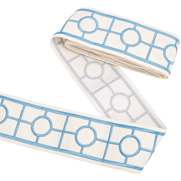 2M Embroidery Geometric Polyester Ribbons Jacquard Square Ribbon for Clothing Decoration Aqua 2-1/2 inch(65mm) about 2.19 Yards(2m)/bag