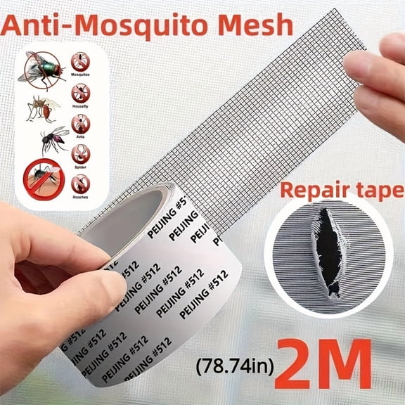 2M Fiberglass Screen Repair Tape – Self Adhesive Mesh Patch Roll for Quick Window & Door Screen Fixes, Weatherproof Tear Resistant Repair Tape for Patio, RV, Sliding Doors & DIY Repairs