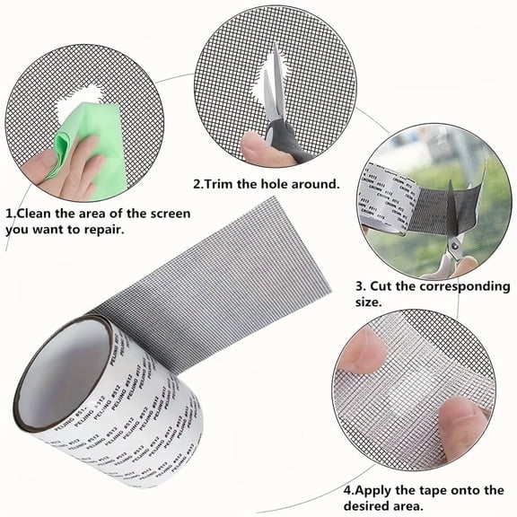 2M Fiberglass Screen Repair Tape – Self Adhesive Mesh Patch Roll for Quick Window & Door Screen Fixes, Weatherproof Tear Resistant Repair Tape for Patio, RV, Sliding Doors & DIY Repairs