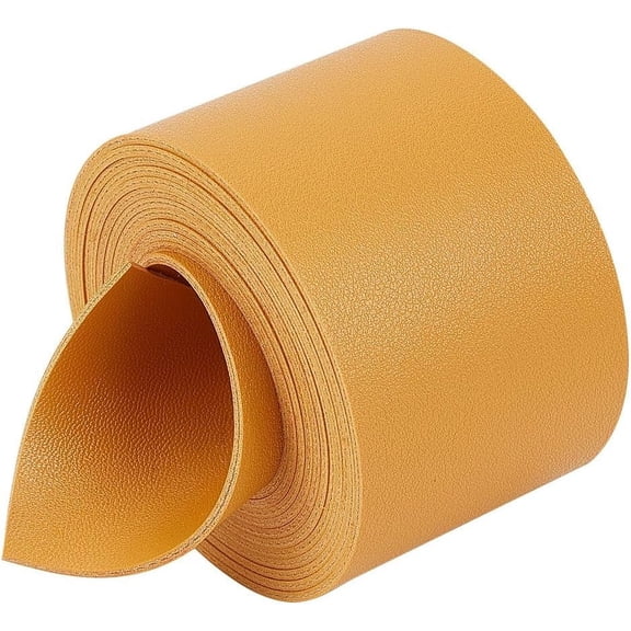 2M Flat Double Face Lychee Pattern Imitation Leather Band Goldenrod 50x1.8mm about 2.19 Yards(2m)/Roll