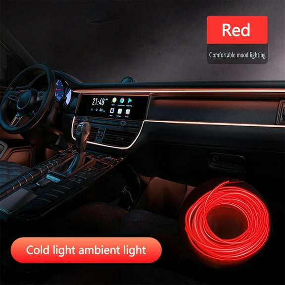 2M Flexible EL LED Atmosphere Light Strip for Car Interior, Cigarette Lighter Powered – 8-Color Ambient Mood Lighting for Dashboard Door Trim Home Decor, Bendable Cuttable Decorative Lamp