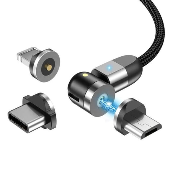 2M Nylon Braided Magnetic Charging Cable With 3 Adapters For Quick Snap On Charging