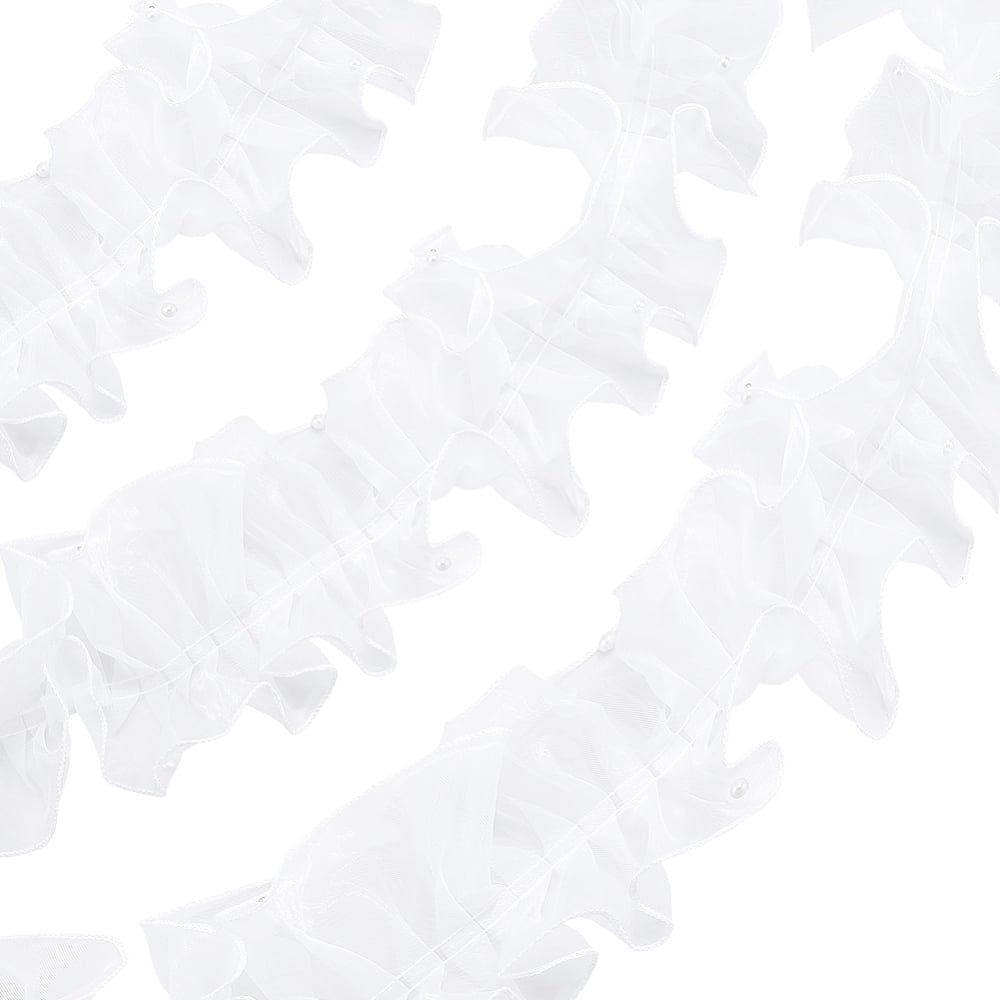 White Ruffle Edge 2M Organza Ribbon Vintage Ruffle Edging Fabric for Curtain Sewing Craft ...