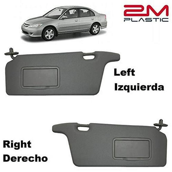 2M PLASTIC Sun Visor, Dark Gray, Pair for Driver and Passenger Sides,Honda Civic 2001-2005, Plastic
