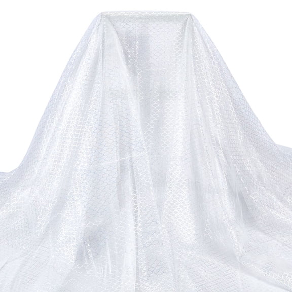 2M Polyester Mesh Fabric for Wedding Dress Garment Accessories Fish Scale Pattern White 1720x0.1mm