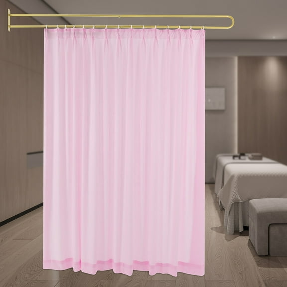 2M Privacy Partition Curtain Metal Support Wall Mounted U-Shape Room Divider for Offices, Conference Rooms, Beauty Salons