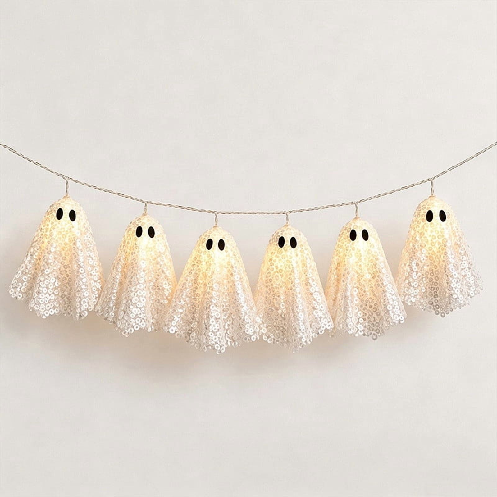 2M Sequin Ghost LED String Lights 10 Count Battery Operated Halloween