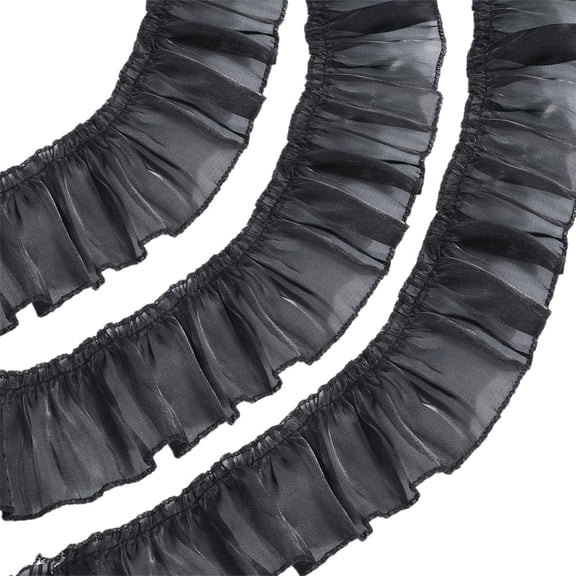 2M Silk Pleated Lace Trim Ribbon Clothing Accessories Black 2-3/4 inch(70mm) DIY