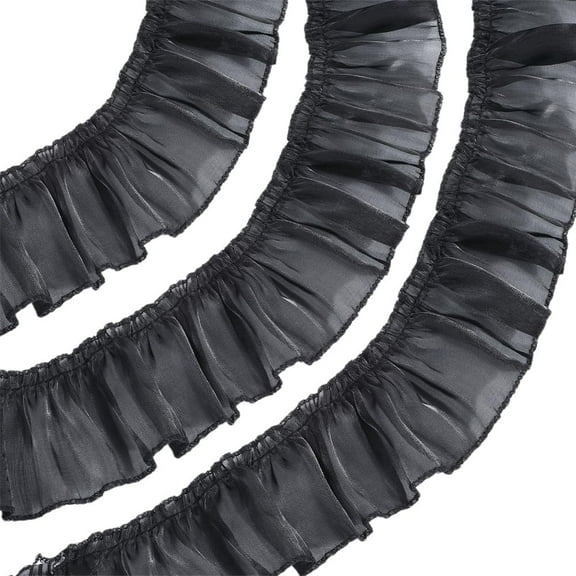 2M Silk Pleated Lace Trim Ribbon Clothing Accessories Black 2-3/4 inch(70mm)