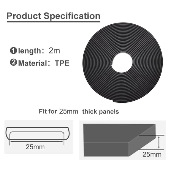 2M U-Shape Edge Banding, DIY Furniture Edge Strip TPE Self-Adhesive Edging Trim