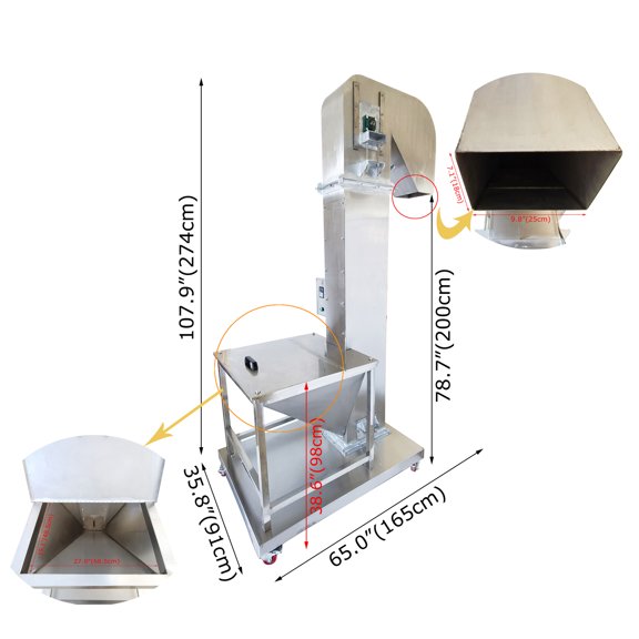 2M Vertical Type Feeder Elevating Rice Nut Conveyor Granule Food Bucket Elevator Machine 220V