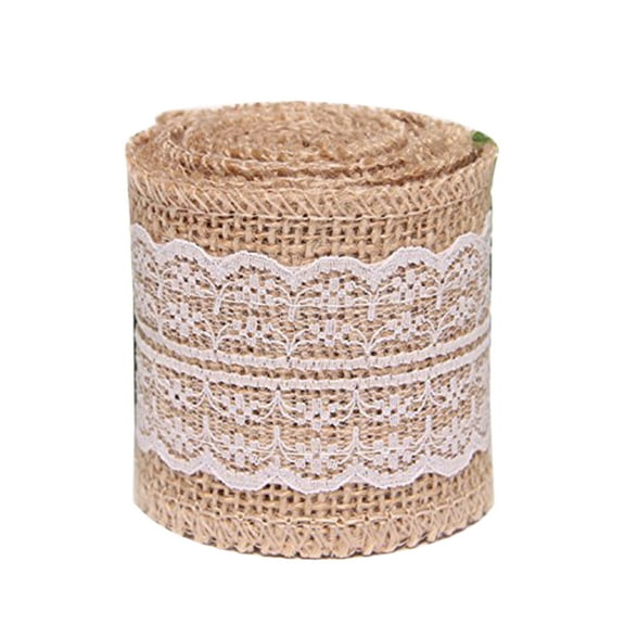 2M Vintage Natural Hessian Burlap White Lace Craft Ribbon for Wedding Home Decor