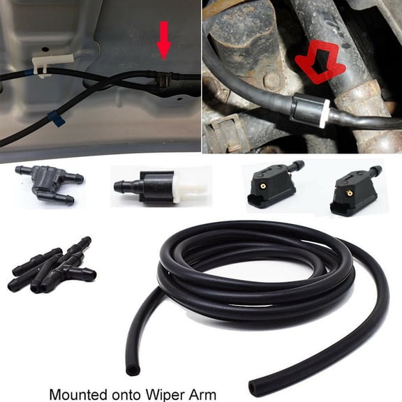 2M Windshield Wiper Washer Jet Hose Tube Pipe Rubber W/ 2 Check Valve Nozzle Jet
