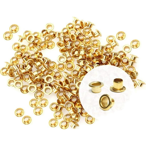 CRAFTME STUDIO 2mm Tiny Self-Backing Grommets Eyelets, 200 PCS, Metal Fasteners for Beads, Clothes, Leather and Canvas (Gold)