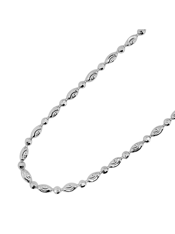 2MM Moon Cut Ball Bead Necklace for Women, 18-Inch Italian 14K White Gold Plated 925 Sterling Silver Chain