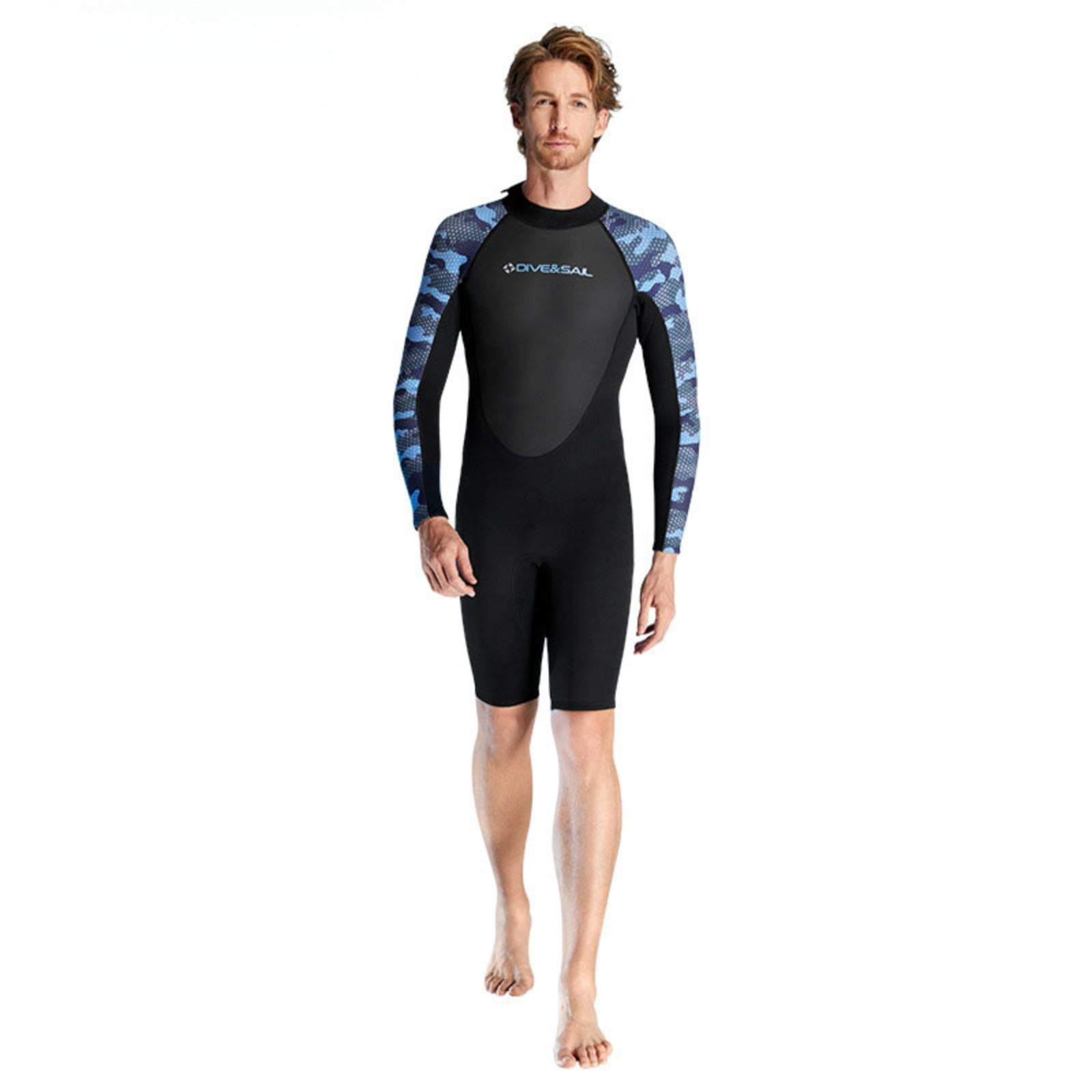 2MM Neoprene Shorty Men Front Wetsuit Zip Long Sleeves Diving Suit for