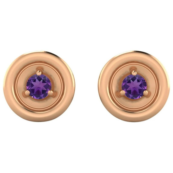 2MM Round Amethyst 925 Silver Rose Plated Tiny Stud Valentines Day Gifts Women Earrings