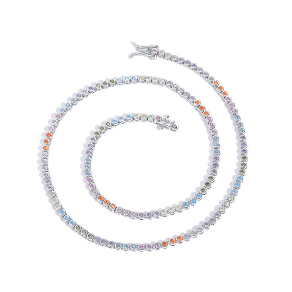 2MM Round Cut Colorful Necklace for Women 18K Gold Plated Lab Diamond Tennis Necklace Chain CZ Necklaces for Women Party Prom Jewelry