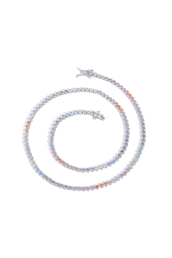 2MM Round Cut Colorful Necklace for Women 18K Gold Plated Lab Diamond Tennis Necklace Chain CZ Necklaces for Women Party Prom Jewelry