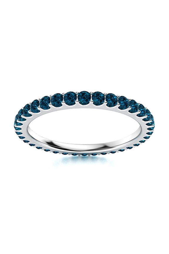 2MM Round London Blue Topaz 925 Sterling Silver Full Eternity Women Wedding Band Ring