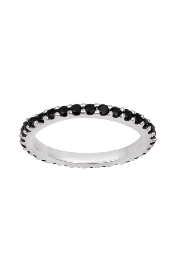 2MM Round Shape Black Spinel 925 Sterling Silver Full Eternity Mother's Day Gift Ring