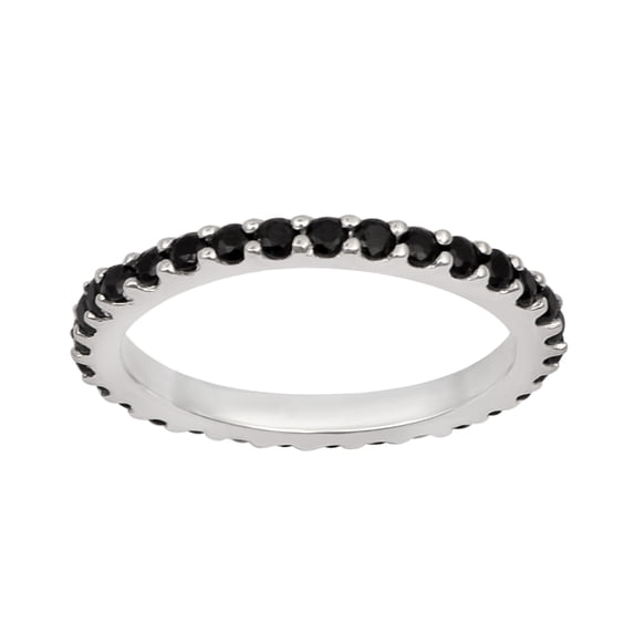 2MM Round Shape Black Spinel 925 Sterling Silver Full Eternity Valentines Day Gift Ring