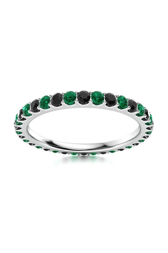 2MM Round Shape Garnet & Black Spinel 925 Sterling Silver Full Eternity Ring