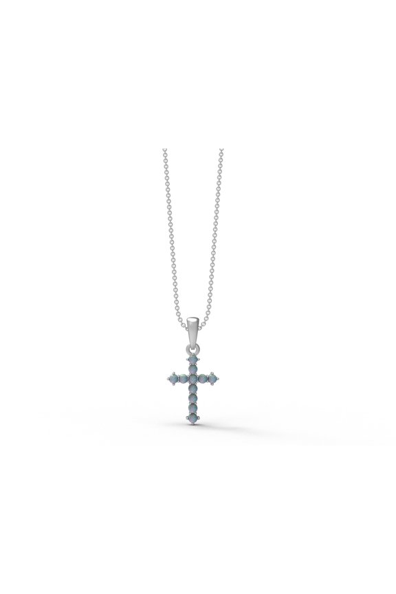 2MM Round Shape Larimar 925 Sterling Silver Cross Religious Pendant Necklace