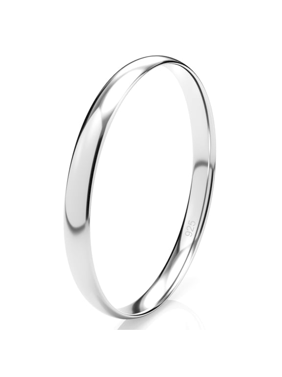 2MM Sterling Silver High Polish Plain Dome Tarnish Resistant Comfort Fit Wedding Band Ring Sz 7.5