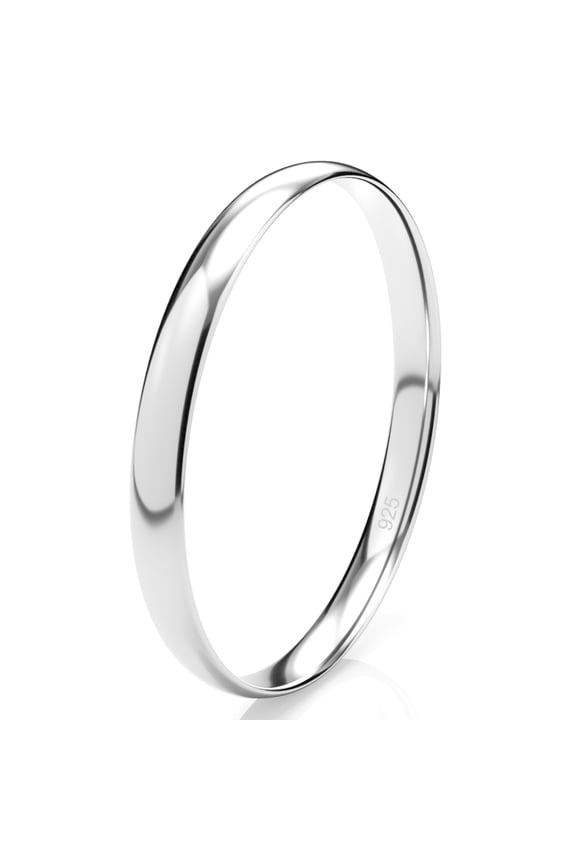 2MM Sterling Silver High Polish Plain Dome Tarnish Resistant Comfort Fit Wedding Band Ring Sz 7.5