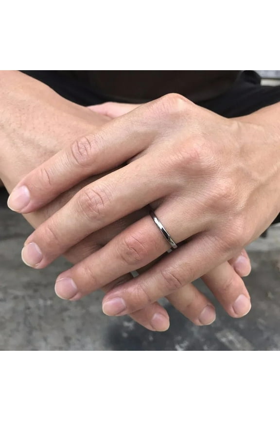 2MM Thin Classic Dome Ring 14K White Gold Wedding Band for Men Women Stacking Rings Comfort Fit Domed Polished