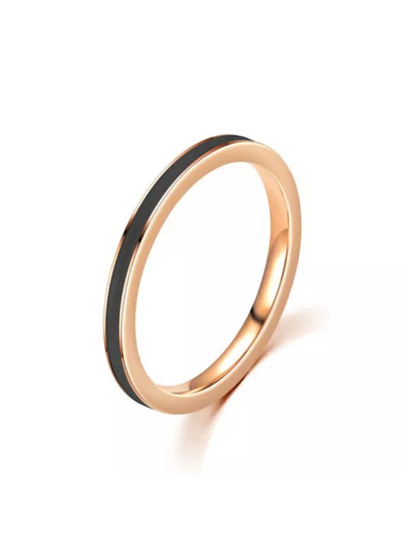 2MM Titanium Steel Tail Ring Silver/Rose Gold Women White/Black Size 6-11
