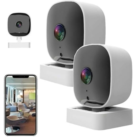 2MP 1296P Window Camera, 2.4GHz WiFi Indoor Cameras for Home Security with High-Definition Black and White Night Vision, Person & Motion Detection, 24/7 Recording,Easy & Quick Install (2pc)