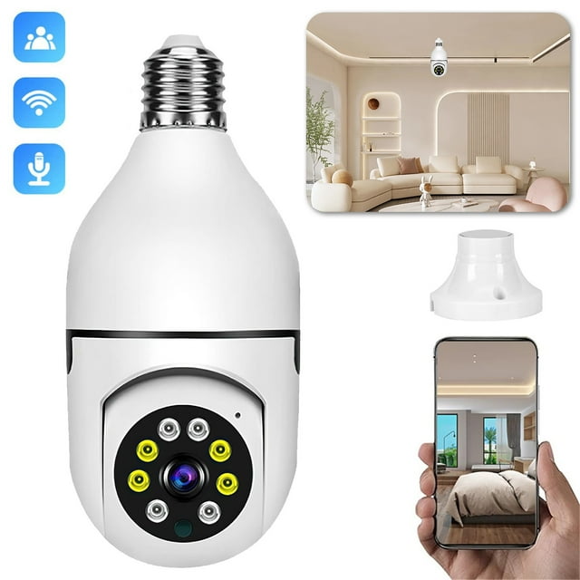 2MP Bulb Security Camera, 360° Security Cameras Wireless Outdoor Indoor
