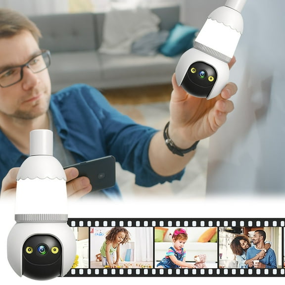 2MP Bulb Security Camera with Wireless WiFi, 360-Degree Remote Viewing, Full Color Night Vision, Motion Detection and Tracking, Two-Way Audio and Real-Time Alerts for Home Security