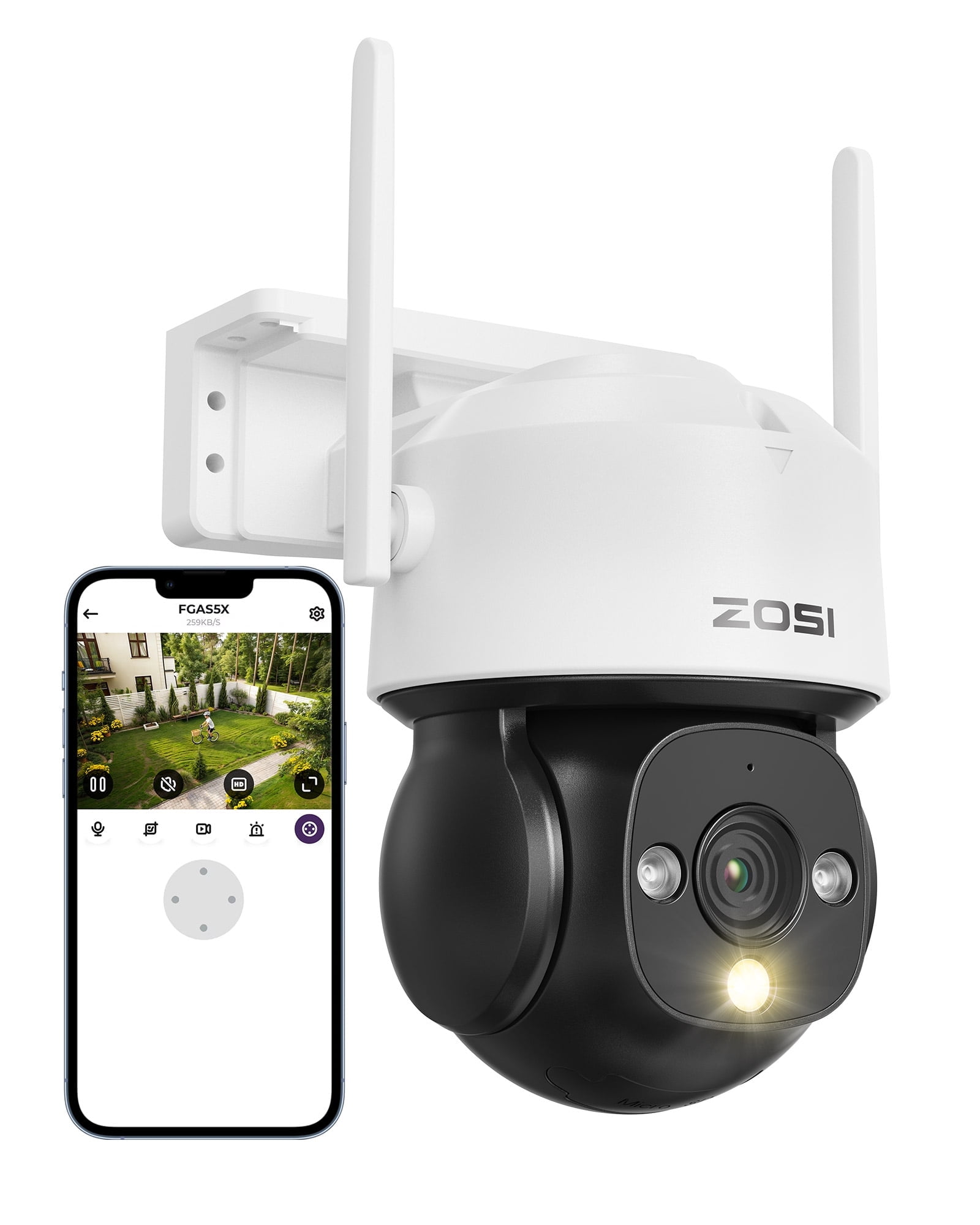 2MP PTZ Security Camera Wireless Outdoor，ZOSI HD WiFi Security