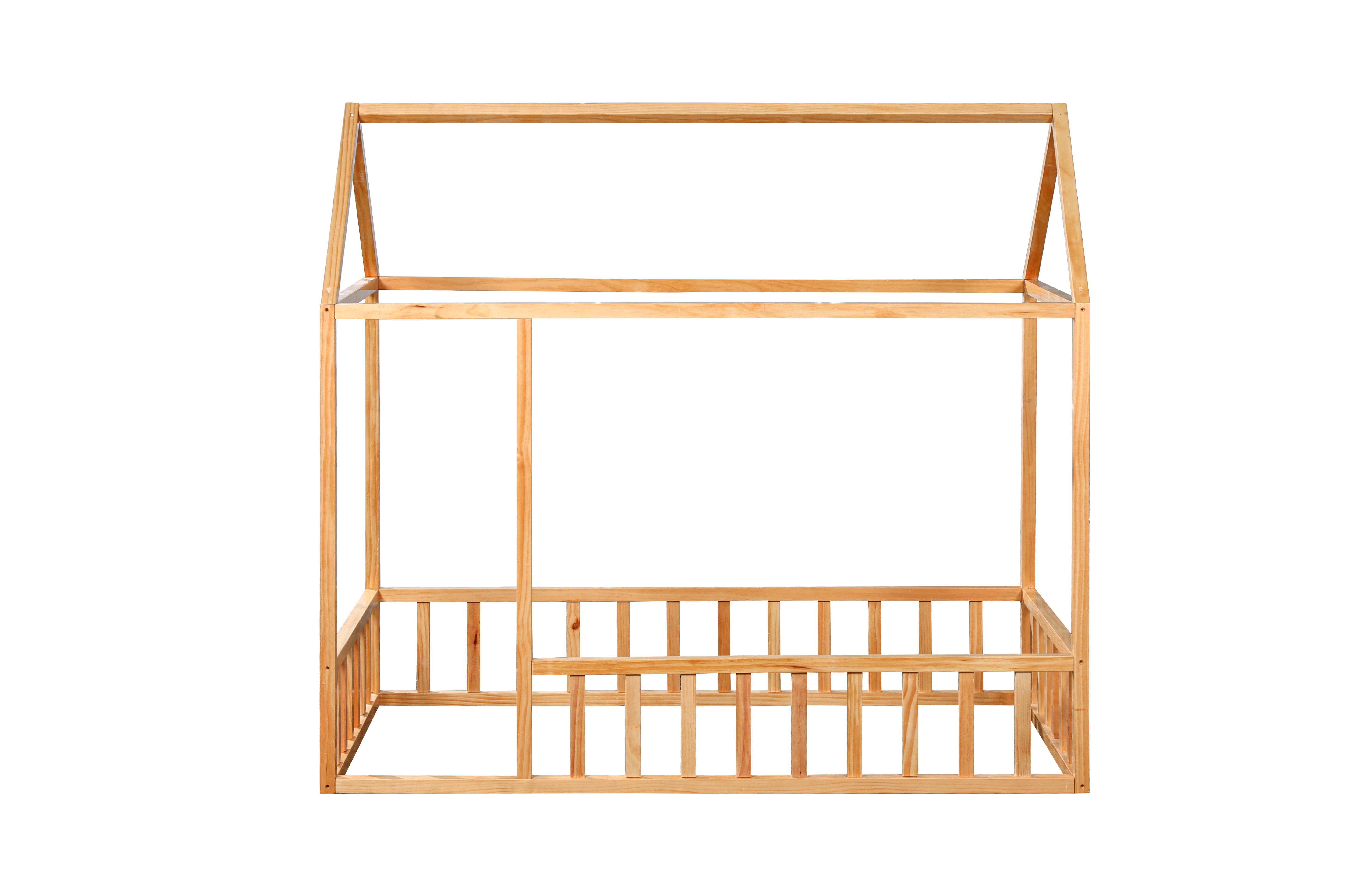 Natural Cedar Montessori House Bed Frame with Rails