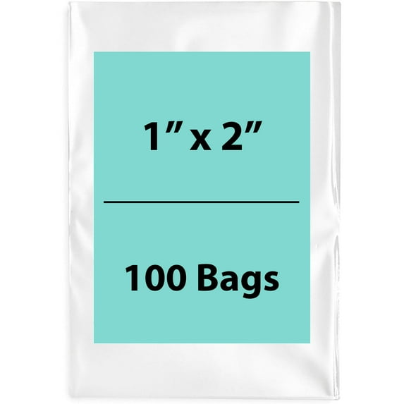 2Mil Clear Flat Open Top Poly Bags LDPE Packaging - 1"X2" & (100 Bags)